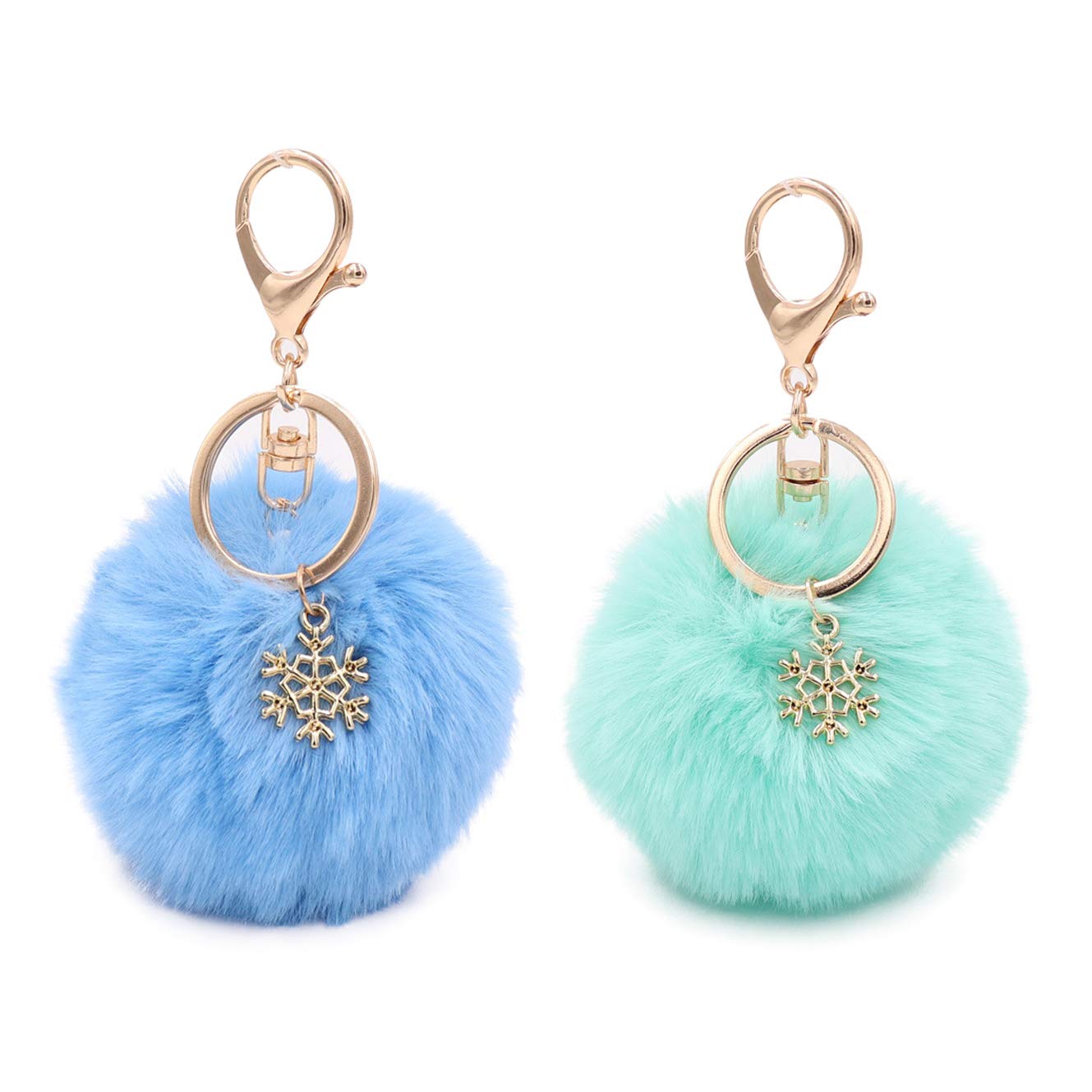 2 Packs Pom Poms Keychains Fluffy Pompoms Keychain Artificial Fur Keyring for Women Girls Size: S