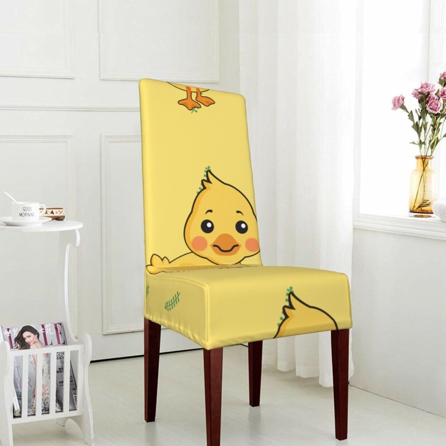 Cartoon Duck Prints Protection Cover for Dining Chair - Stretchable Chair Throw Covers for Dining Room, Hotel Event Party