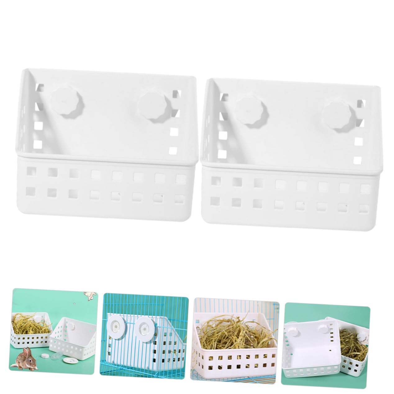 Mangeoire Suspendue pour Lapin, Lot de 2, Plastique Blanc
