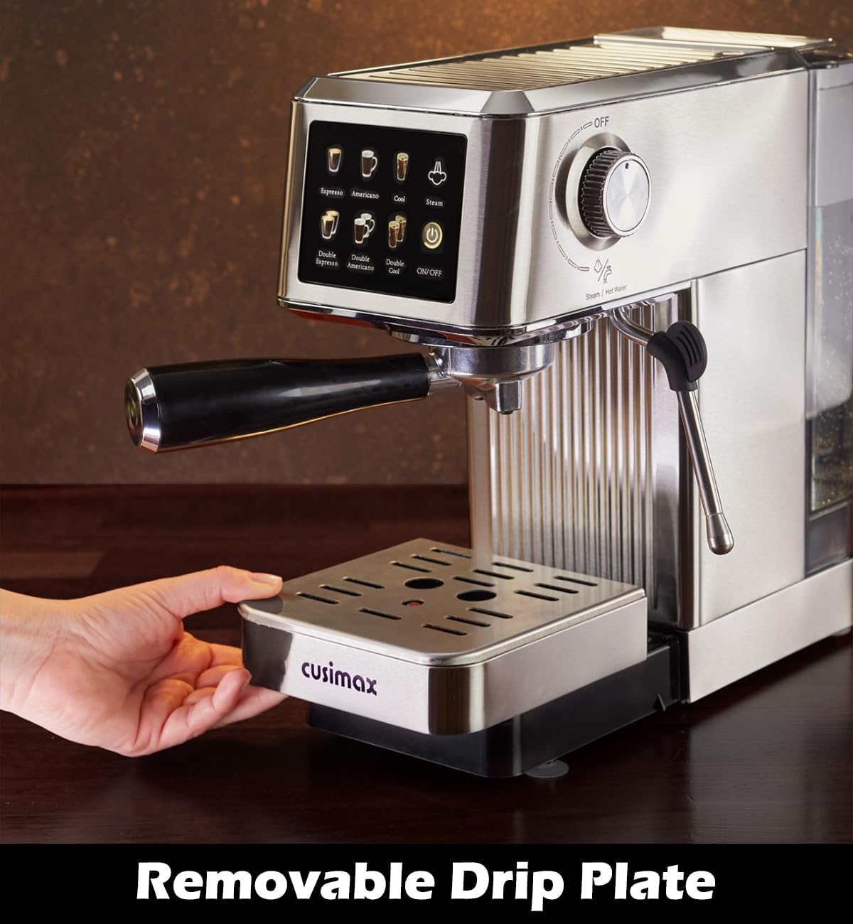 CUSIMAX Espresso Machine 20Bar Compact Coffee Machine with Powerful Steam Wand for Latte & Cappuccino, Stainless Steel Espresso Maker with 34oz Remevable Water Tank