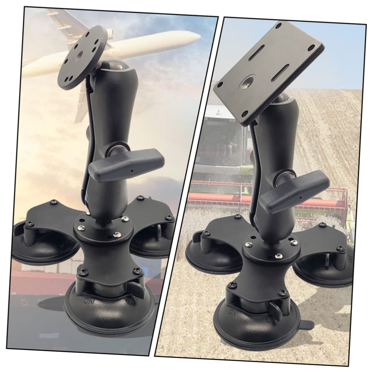 VILLCASE Soporte de Ventosa Triple de 1, 5 Pulgadas Bola Ajustable | Base Negra de Silicona y Aleación, Montaje 360°, Fácil de Ensamblar para Navegadores y Brackets