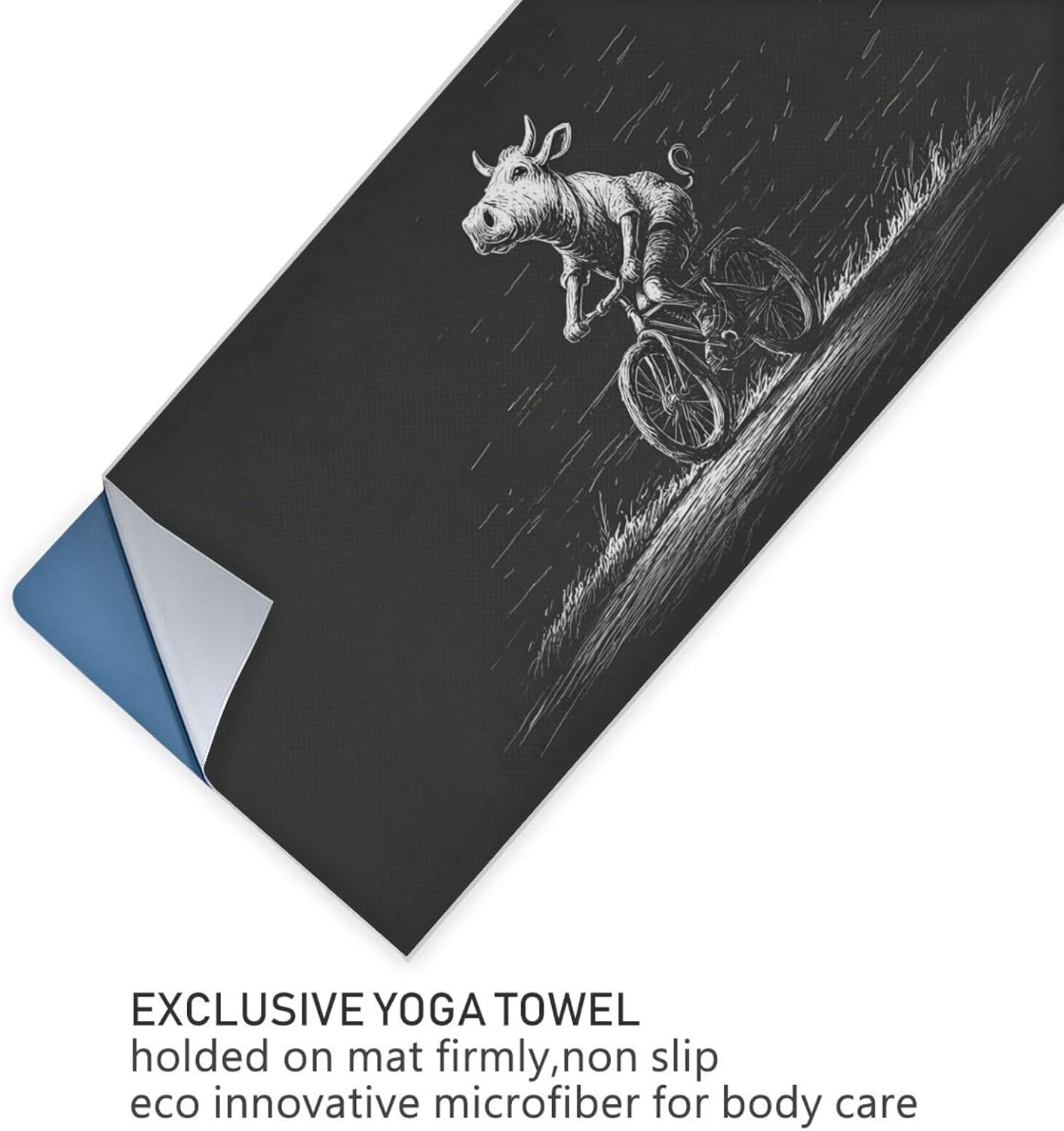 Hot Yoga Towel Cow Bike – Stylish, Non-Slip, Grip Dots, Super Absorbent, 27" x 73" - Yoga Mat Towels for Exercise, Fitness