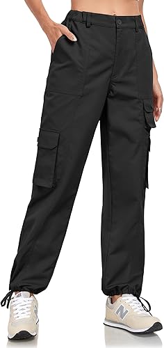 Miniatura 3 de Women's Cargo Work Pants Elastic Waist Straight Leg Casual Travel Hiking Pants Loose Cotton Military Pants 7 Pockets