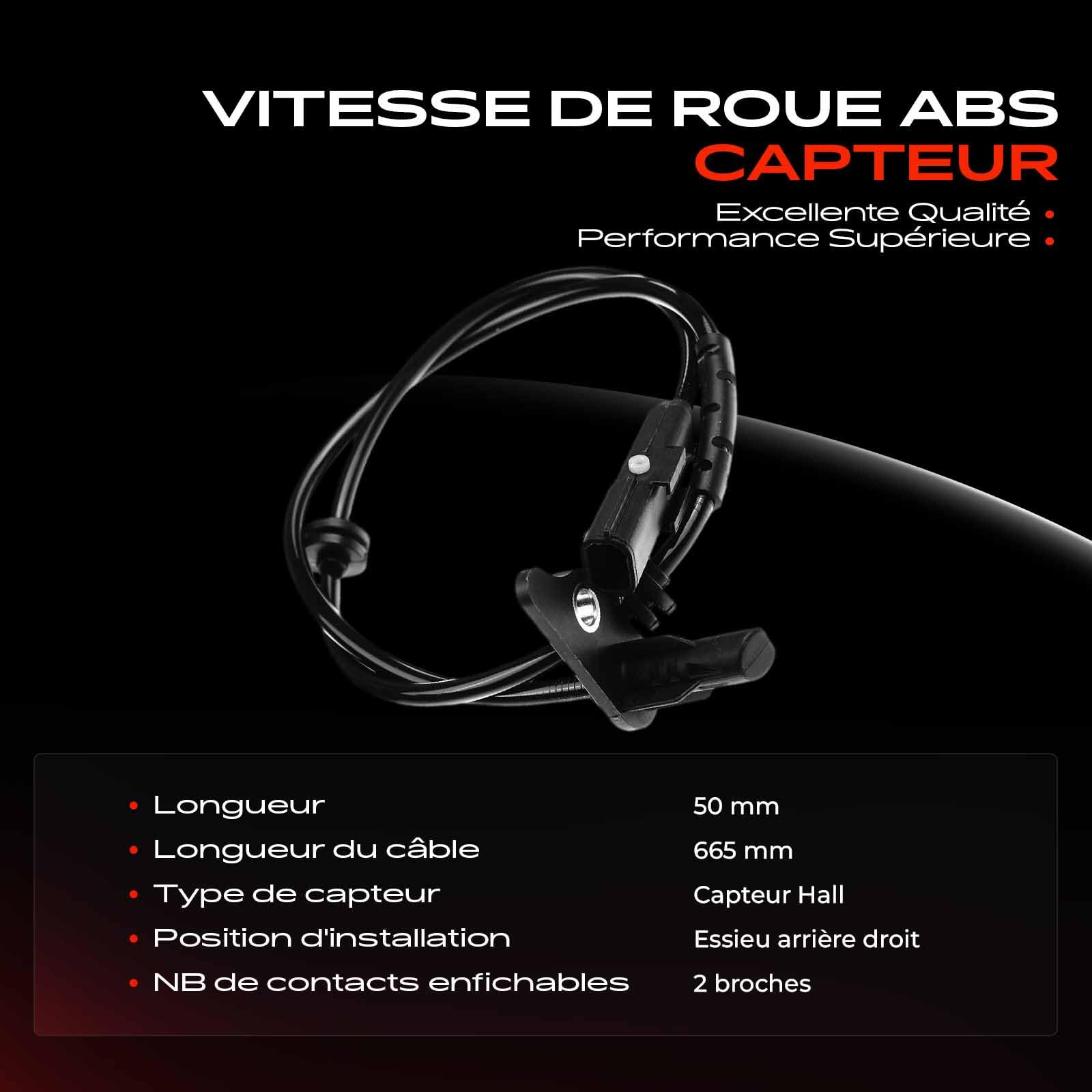 Frankberg Capteur ABS avec câble, 2 broches, essieu arrière droit | 479006210R; Compatible avec: Capture I J5, Clio IV BH, Clio IV Box/Hatchback BH, Clio IV Grandtour KH, Zoé BFM