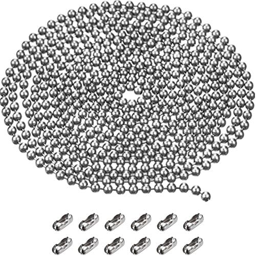 4.5 mm Diameter Beaded Pull Chain Extension with Connector, 10 Feet Beaded Roller Chain with 12 Matching Connectors (4.5mm, Chrome)
