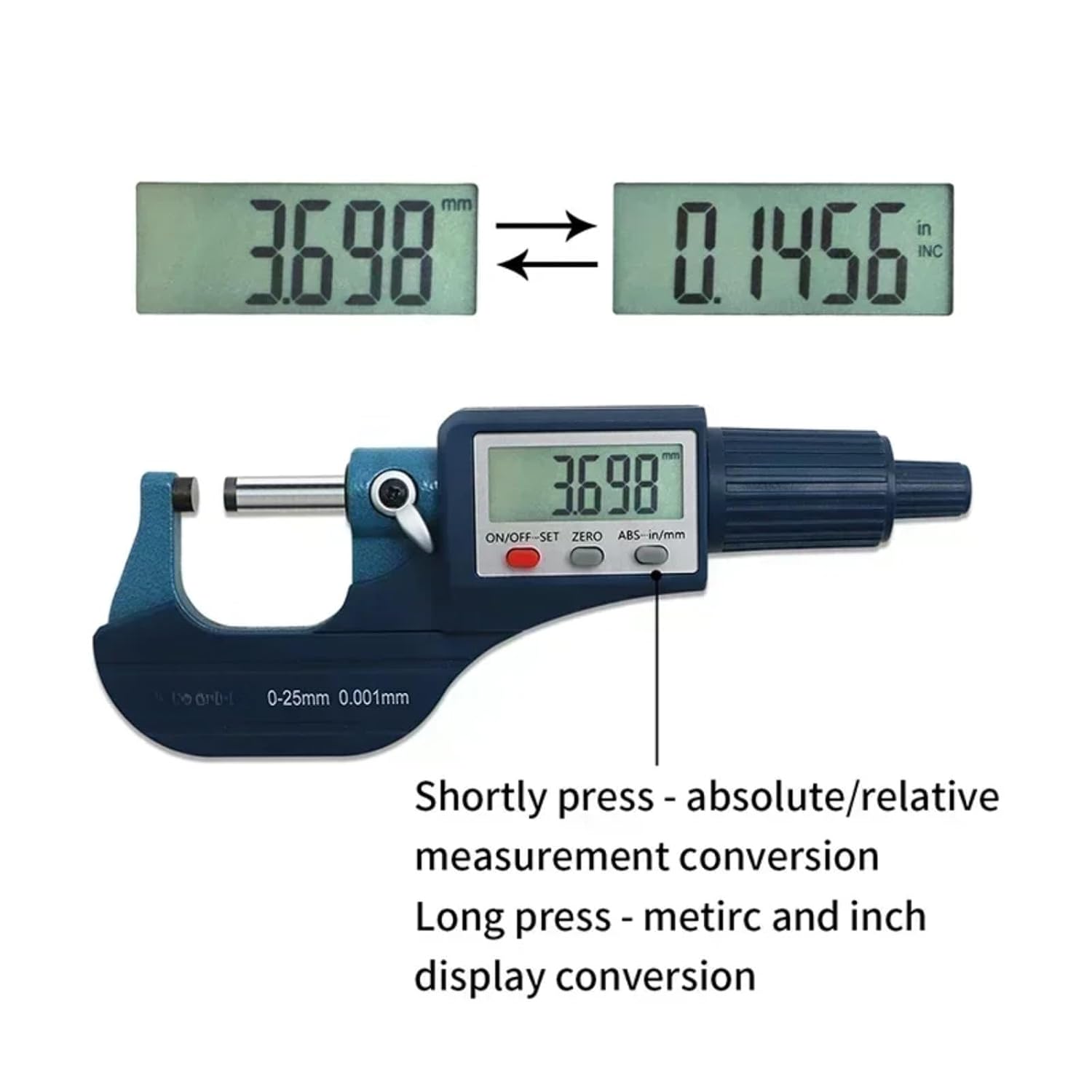 Digital Micrometer 0-25mm 0.001mm Large Screen(Stand)