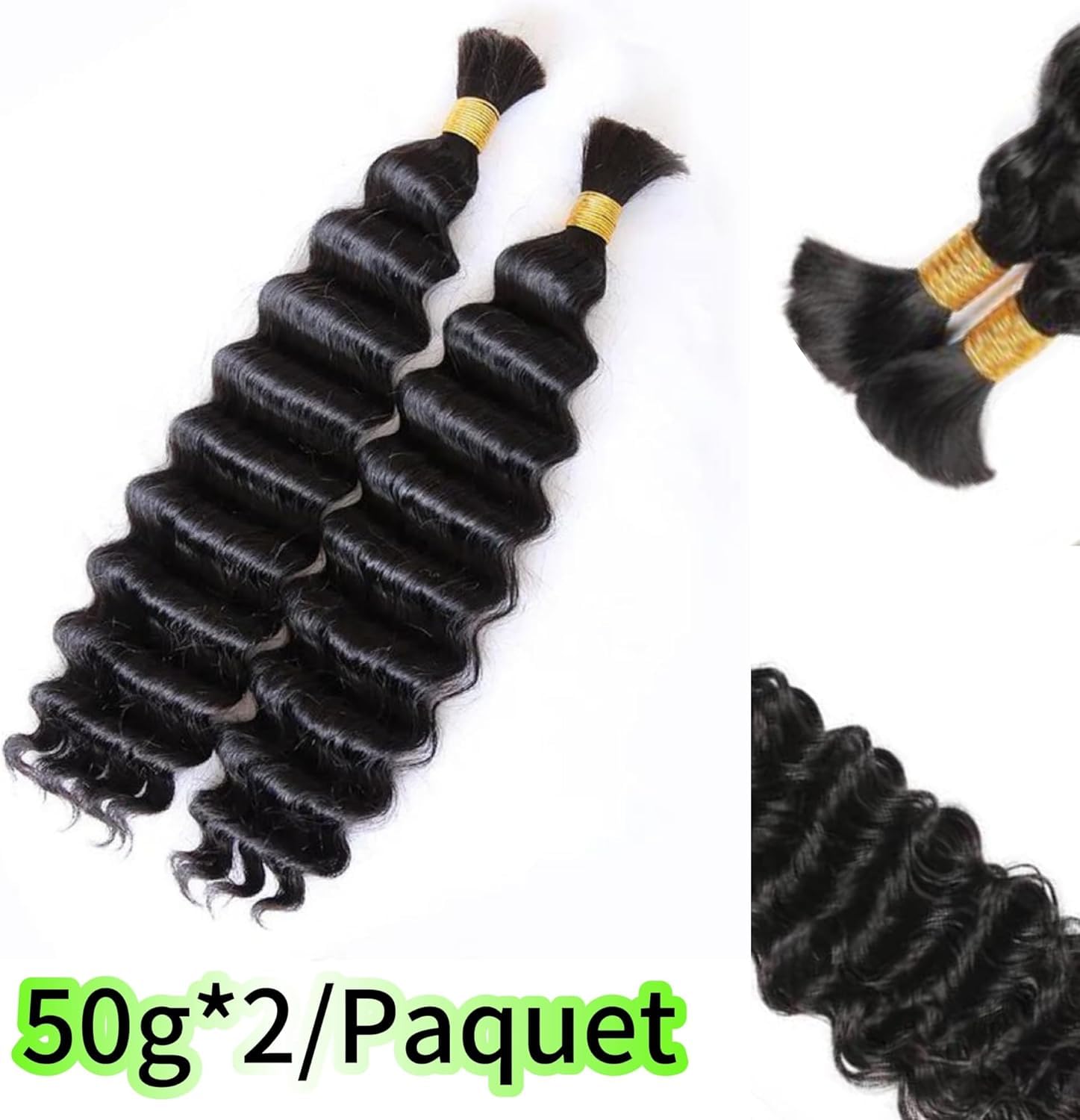 Deep Wave Bulk Human Hair Braiding for Boho Braids Tissage Cheveux Humain Naturels Unprocessed No Weft Tissage Bresilien Curly Bundle Virgin Hair 2 Braids Per Pack 100g Extension Cheveux 16 Pouces