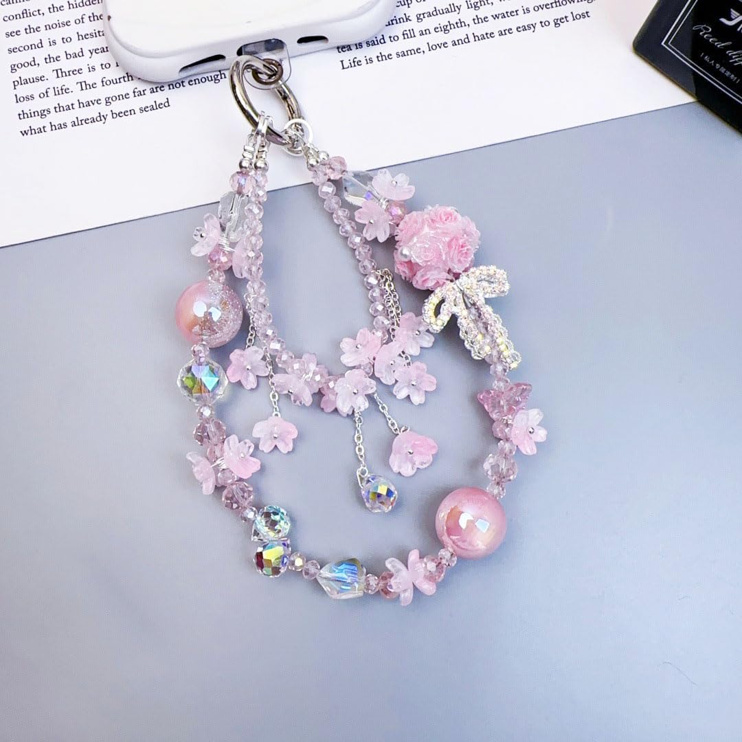 Rhinestone Bag Charm Chain Crystal Heart with Tassel Bow Beads Purse Chains Decorative Handbag for Tote Charms