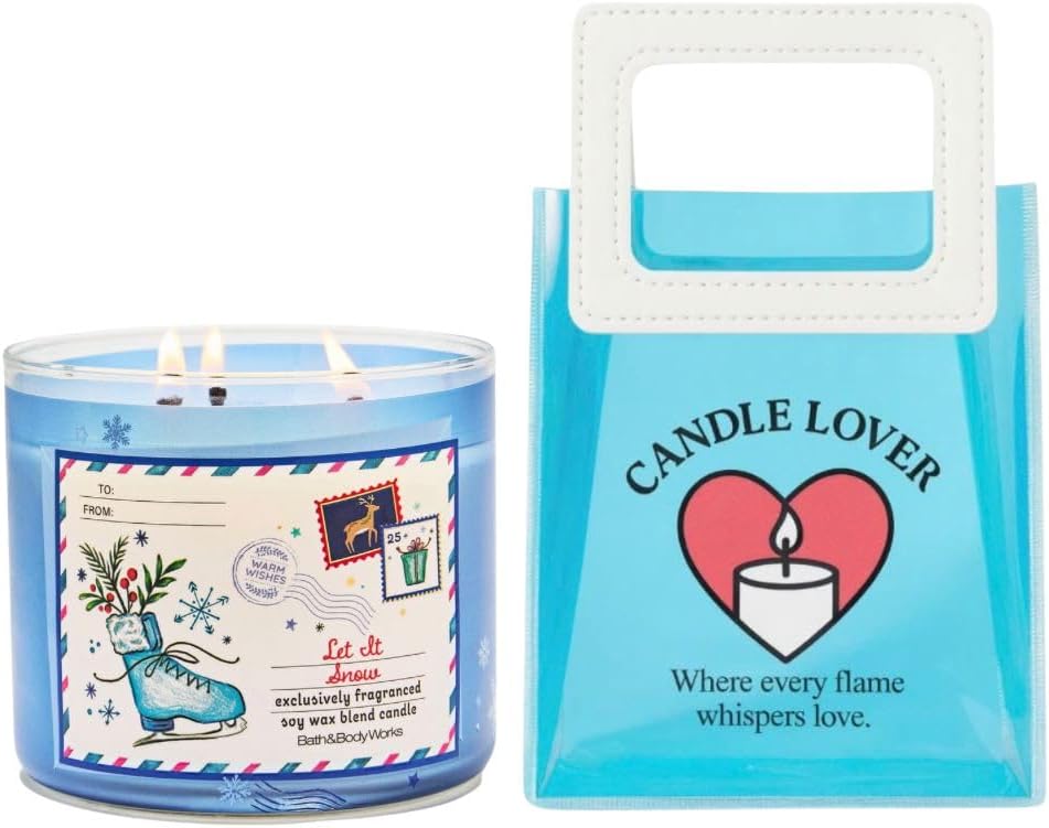 LET IIT Snow - White Barn -Bath/Body Work- 3-Wick Scented Candle 14.5 OZ Burns 25-45 Hours and Gift Bag CANDLE'S Lovers (Label Artwork Varies)