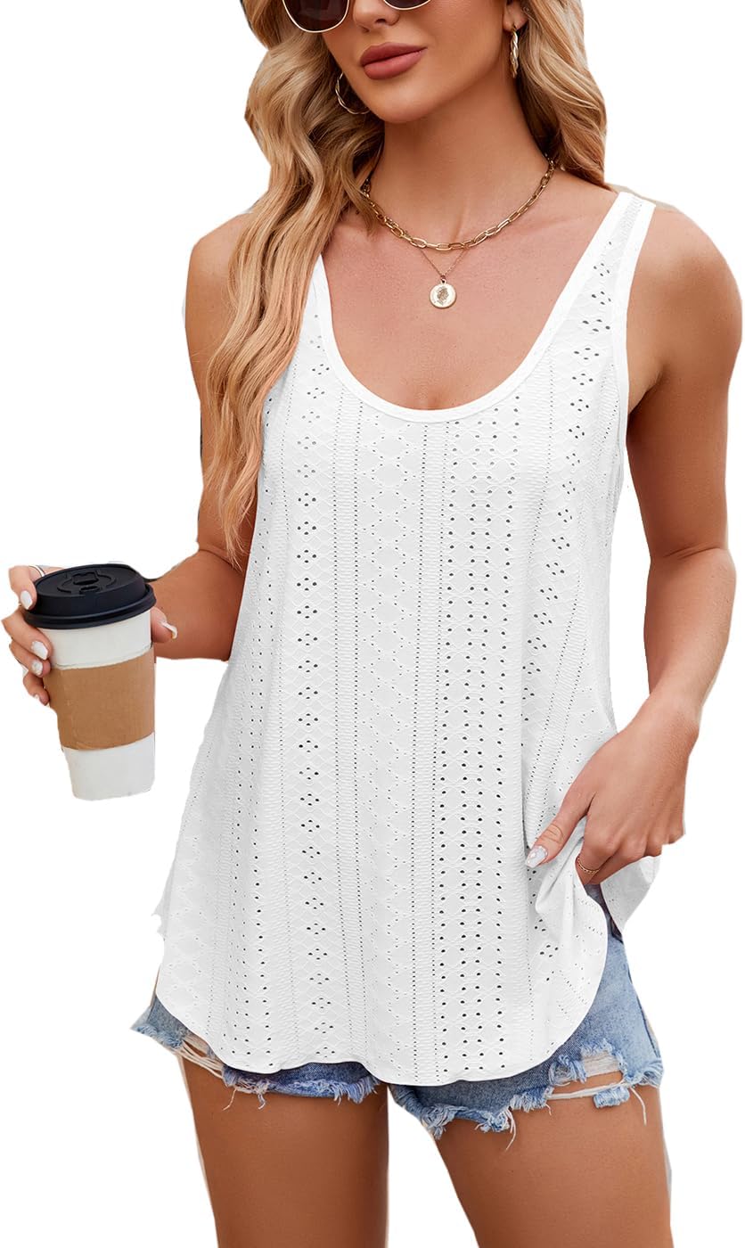 ACMOLIN Womens Tank Tops Sleeveless Eyelet Embroidery Scoop Neck Casual Summer Tank Top