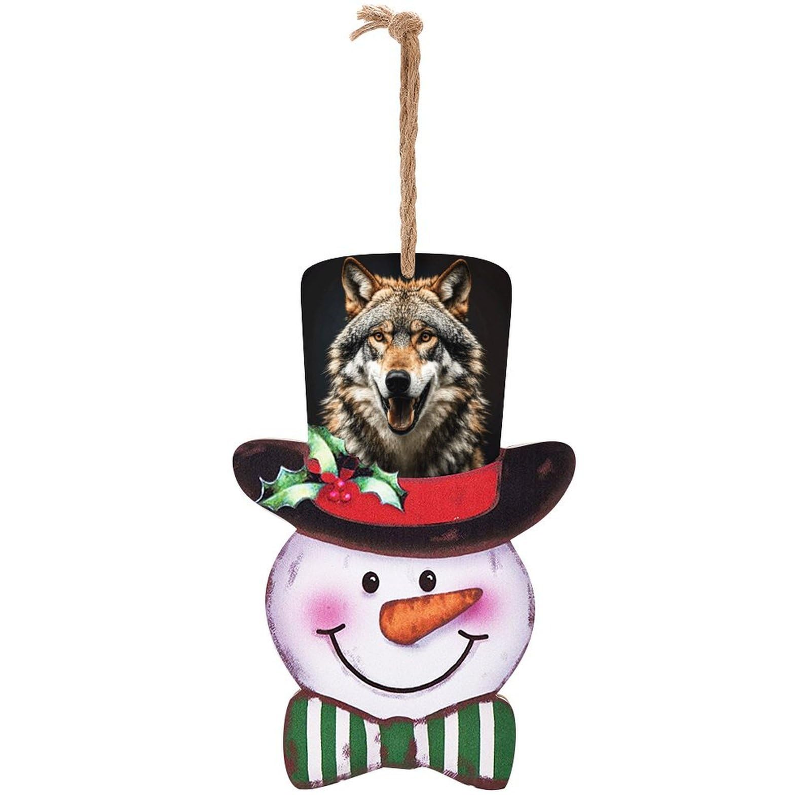 Décoration de Noël bonhomme de neige loup suspendu en bois pour sapin