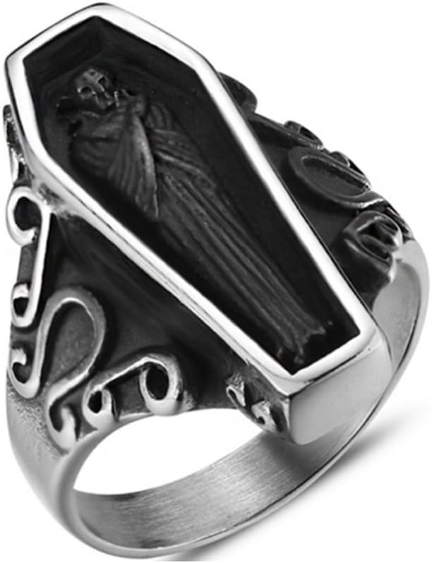Jewelry Vintage Portrait Vampire Coffin Ring for Men's Stainless Steel Rings (10)