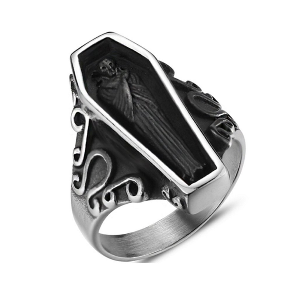KKGAI Jewelry Vintage Portrait Vampire Coffin Ring For Men's Stainless Steel Rings