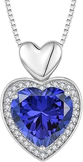 Herz Kette Damen 925 Sterling Silber Geburtsstein Halskette Anhänger Schmuck Geschenke für Sie Frau Freundin Mama