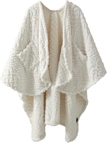 Royoliving Manta de vellón Sherpa con bolsillos para adultos, manta de felpa ultrasuave para TV (blanco, 58 x 64 pulgadas)