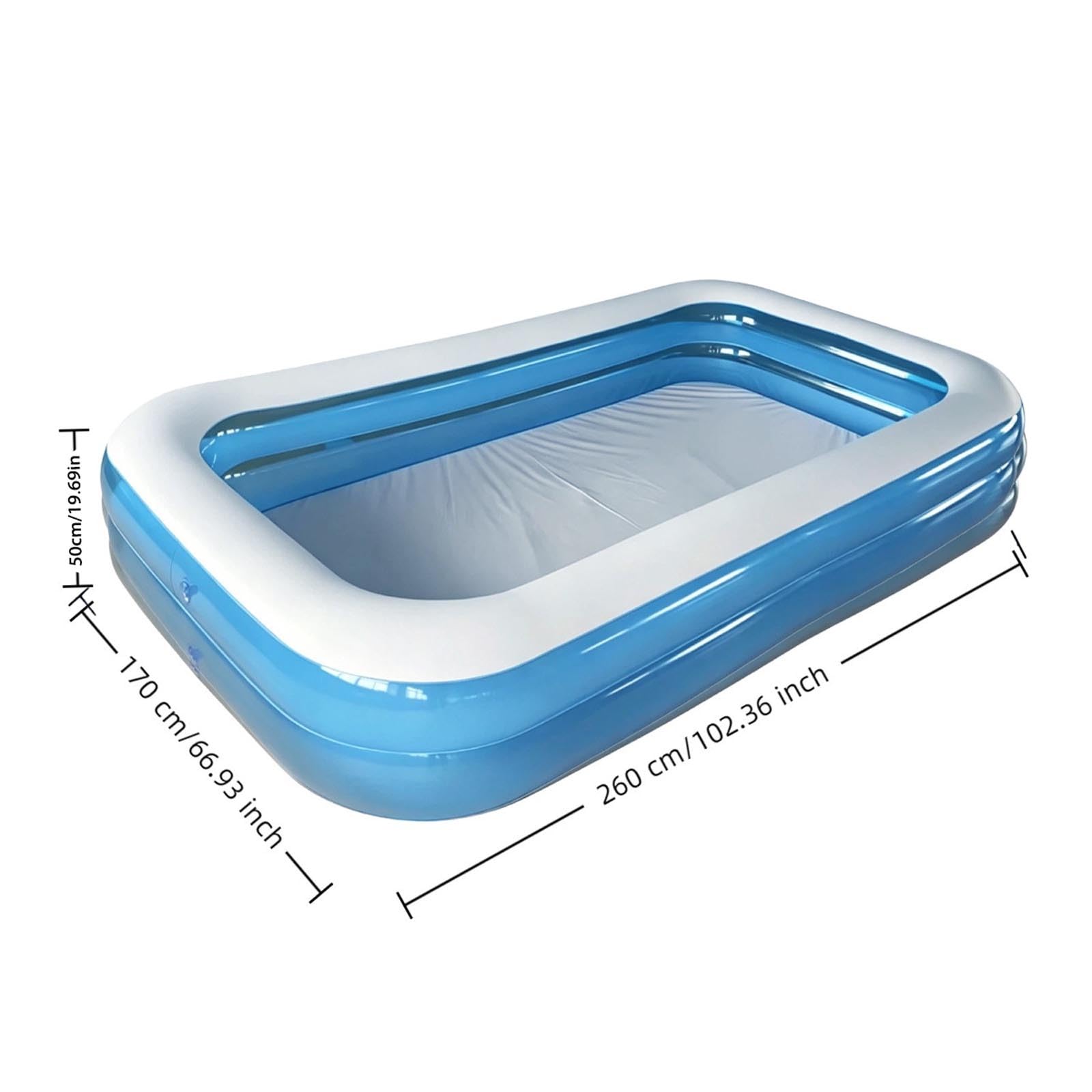 Générique Piscine Gonflable 260cm x 170cm x 50cm, Piscines Gonflables Adulte Rectangulaire, Piscine Enfant Familiale pour Jardin, Extérieur, Balcon fête d'été(Bleu)