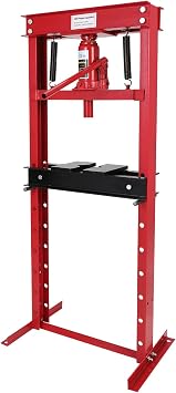 Hydraulic Shop Press, 12-Ton H-Frame Pneumatic Shop Press with Press Plate, Benchtop Hydraulic Shop Press, Adjustable Working Table Height, Red