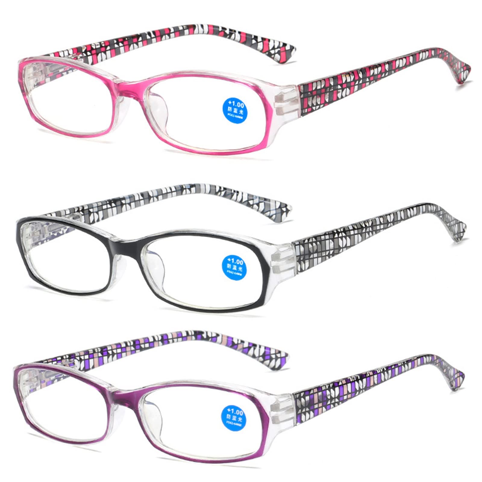 TBHOME 3 Pack Women's Anti-Blue Light Reading Glasses,Anti Eyestrain Computer Glasses,Comfortable/Color/1.5