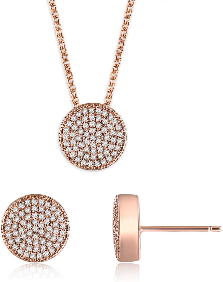 Stud Earrings Pendant for Women - Rose Gold Plated Necklace Set Cubic Zirconia Jewellery for Women Girls