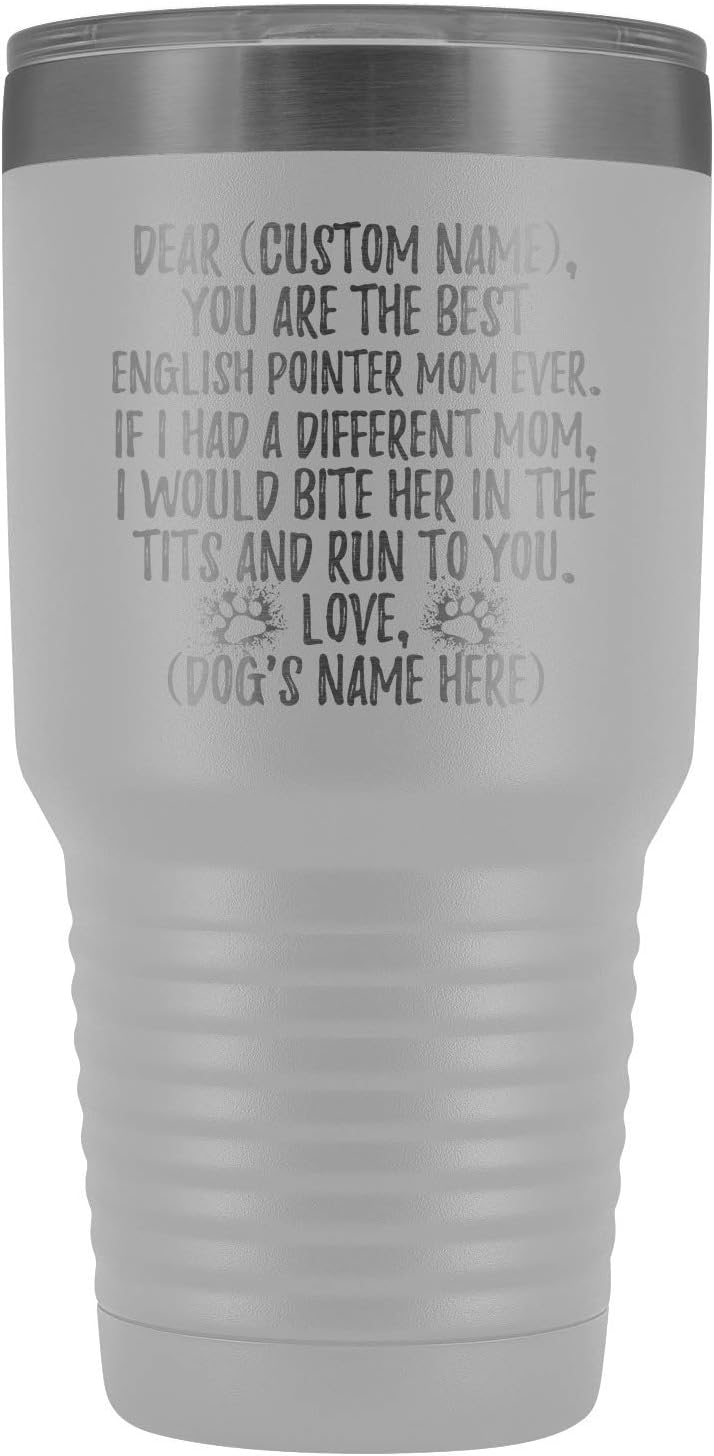 Personalized English Pointer Mom Tumbler, Pointer Mommys, English Pointer Owner, Pointer Dog Womens, English Pointer Mom Present (30 oz, Red)