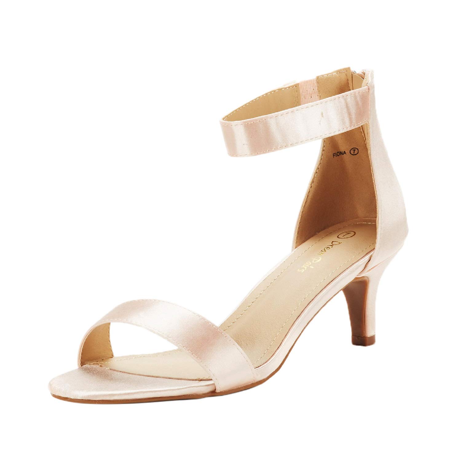 DREAM PAIRS Women's Low Kitten Heels Open Toe Comfortable Ankle Strap Party Dress Heeled Sandals Pump,Size 9,CHAMPAGNE,FIONA