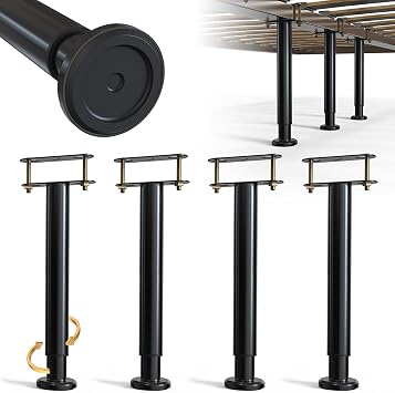 4Pcs Bed Frame Support Leg, Adjustable 14" to 23.6", Increase Under-Bed Storage Space, Extra Sturdy Steel Bed Risers with Wider Rubber Base, More Stable, for King/Queen Bed