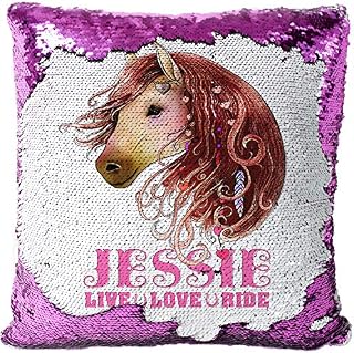 KRAFTYGIFTS Personalised Horse Magic Reveal Sequin Cushion Cover Case Girls MC026