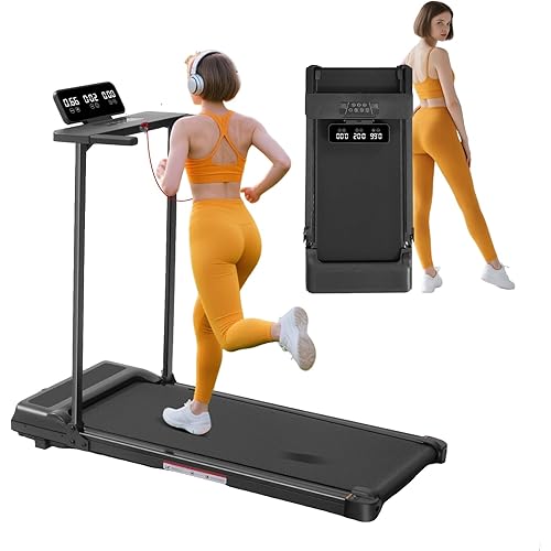 Folding Walking Pad Treadmill with Handle Bar, 3.5HP Compact Portable Foldable Walking Pads Treadmill with Handles, Electric Small Treadmills for Home Office Apartment, LED Display, 400 LBS Capacity