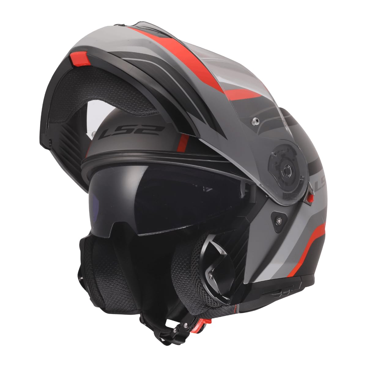 LS2, Casco Moto Modulare STROBE II MONZA Black Grey Red, XXL