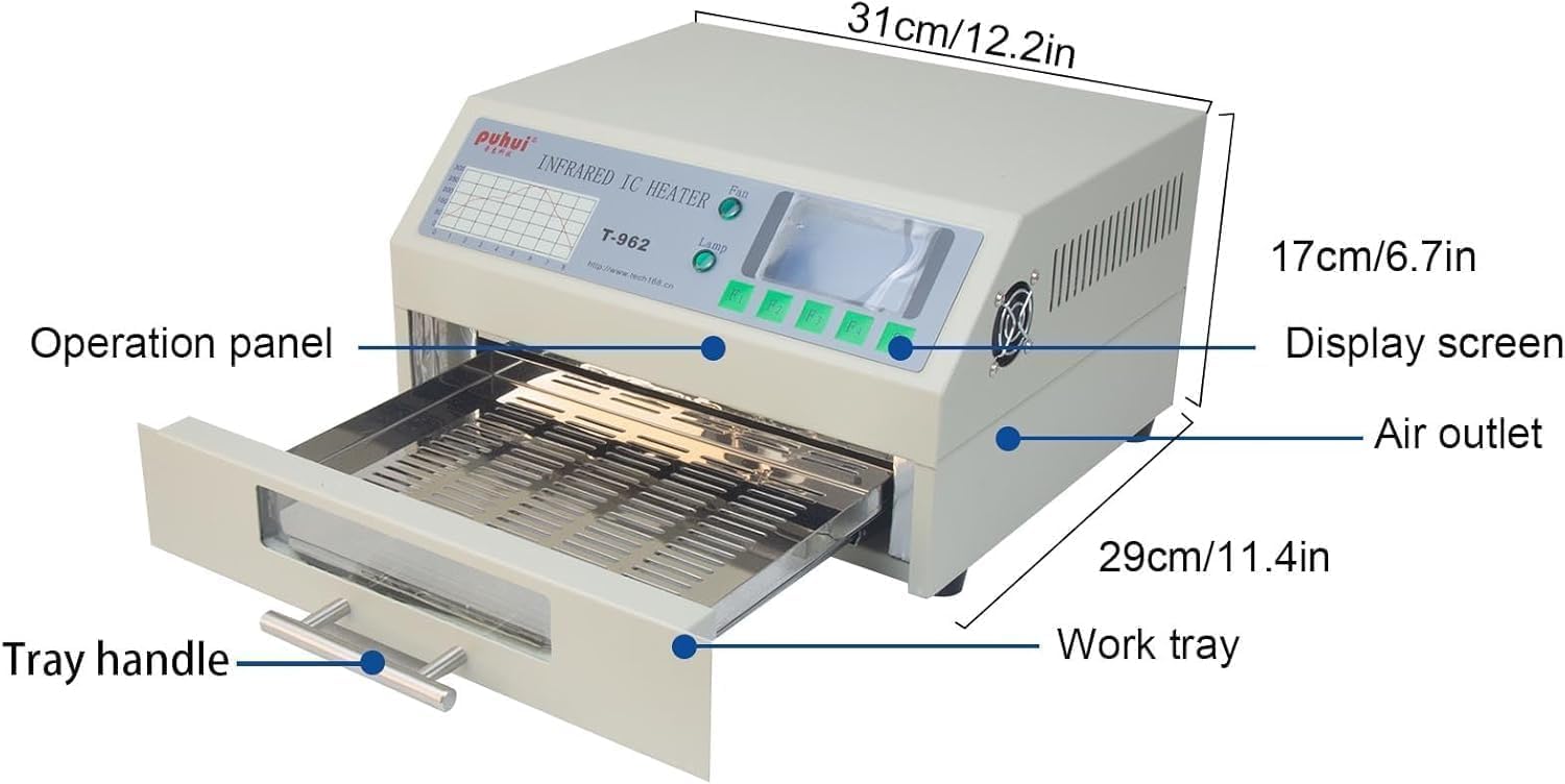 Reflow Oven, T962 Infrared Reflow Oven Furnace IC Heater, PCB Reflow Soldering Station, 110V 800W Automatic Reflow Machine, Mini Reflow Soldering Machine BGA
