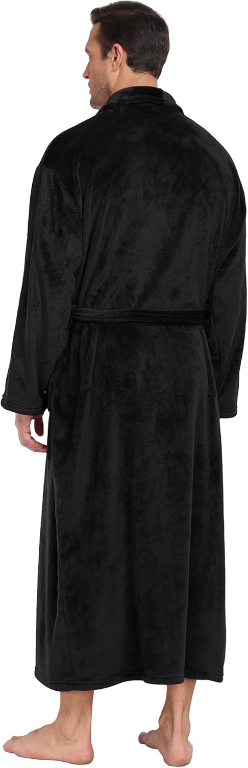 Mens Plush Fleece Robe Soft Shawl Collar Bathrobe Long Fluffy Spa Robes Winter Warm House Robe with Pockets - Image 5