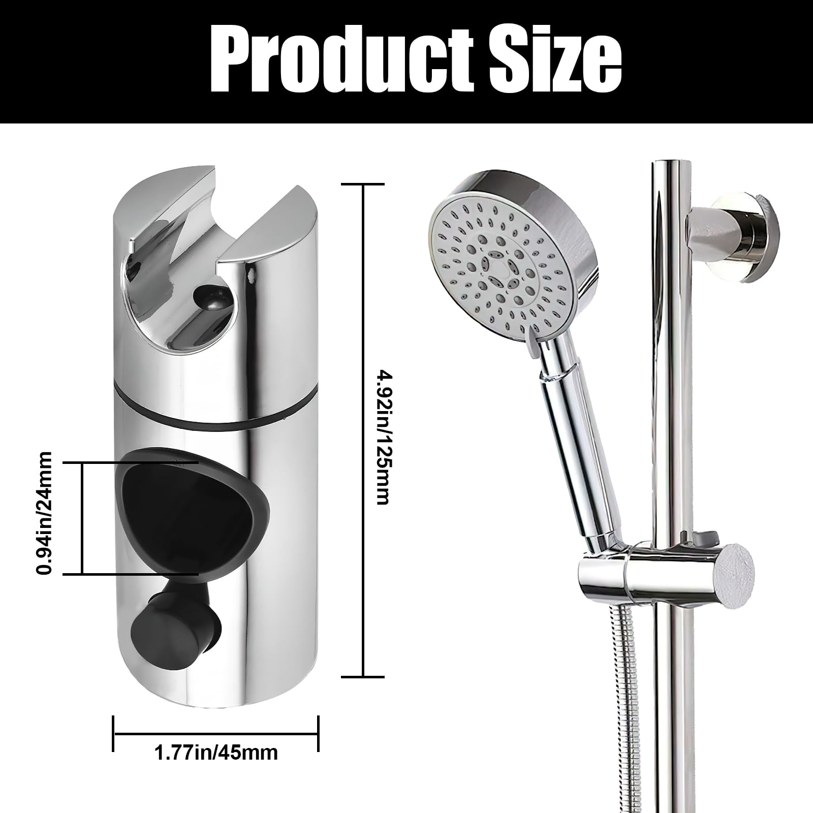 JieGuanG Shower Head Holders, Adjustable Slide Bar Shower Head Bracket, Replacement Shower Head Bracket for 24mm Grab Bar, Slide Bar and Shower Rail, Sliver