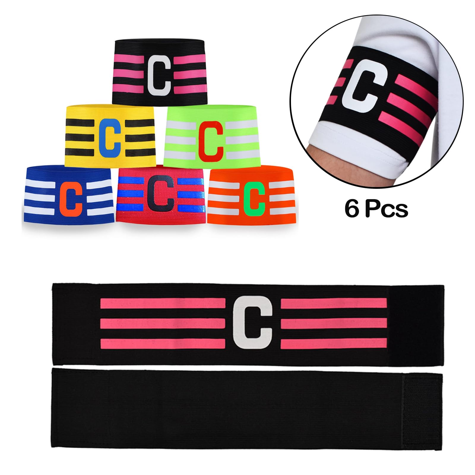 Difistik 6-Pack Captain's Armbands - Adjustable Elastic Football Arm Bands For Kids & Adults-943780