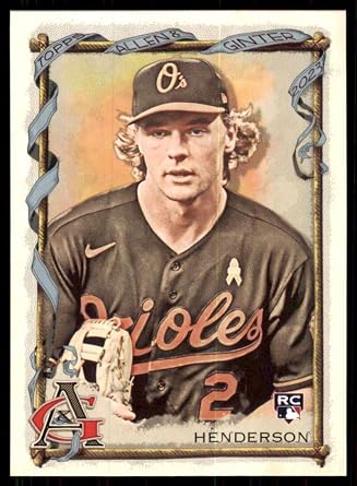2023 Topps Allen and Ginter Baseball #72 Gunnar Henderson RC Rookie Baltimore Orioles Official MLB Baseball Trading Card Stock Photo shown, Near Mint to Mint Condition