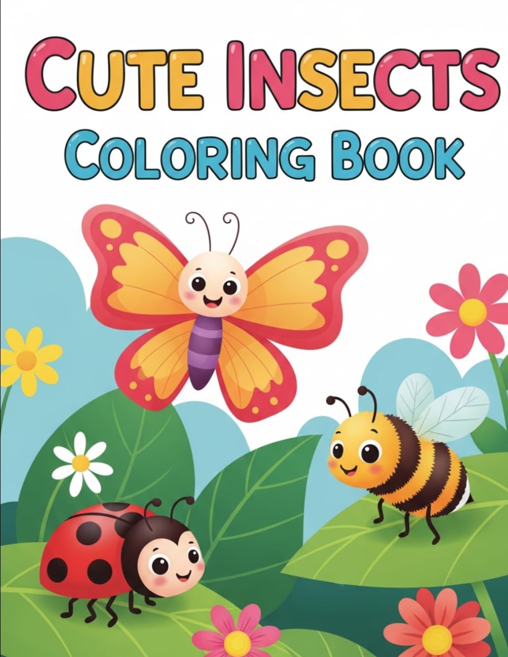 Cute Insects Coloring Book for Kids: 24 Fun Pages of Cute Butterflies, Bees, and Bugs for Ages 3-8: Kid-Friendly Pages with Ladybugs, Dragonflies, Caterpillars, and Friends for Fun and Easy Coloring