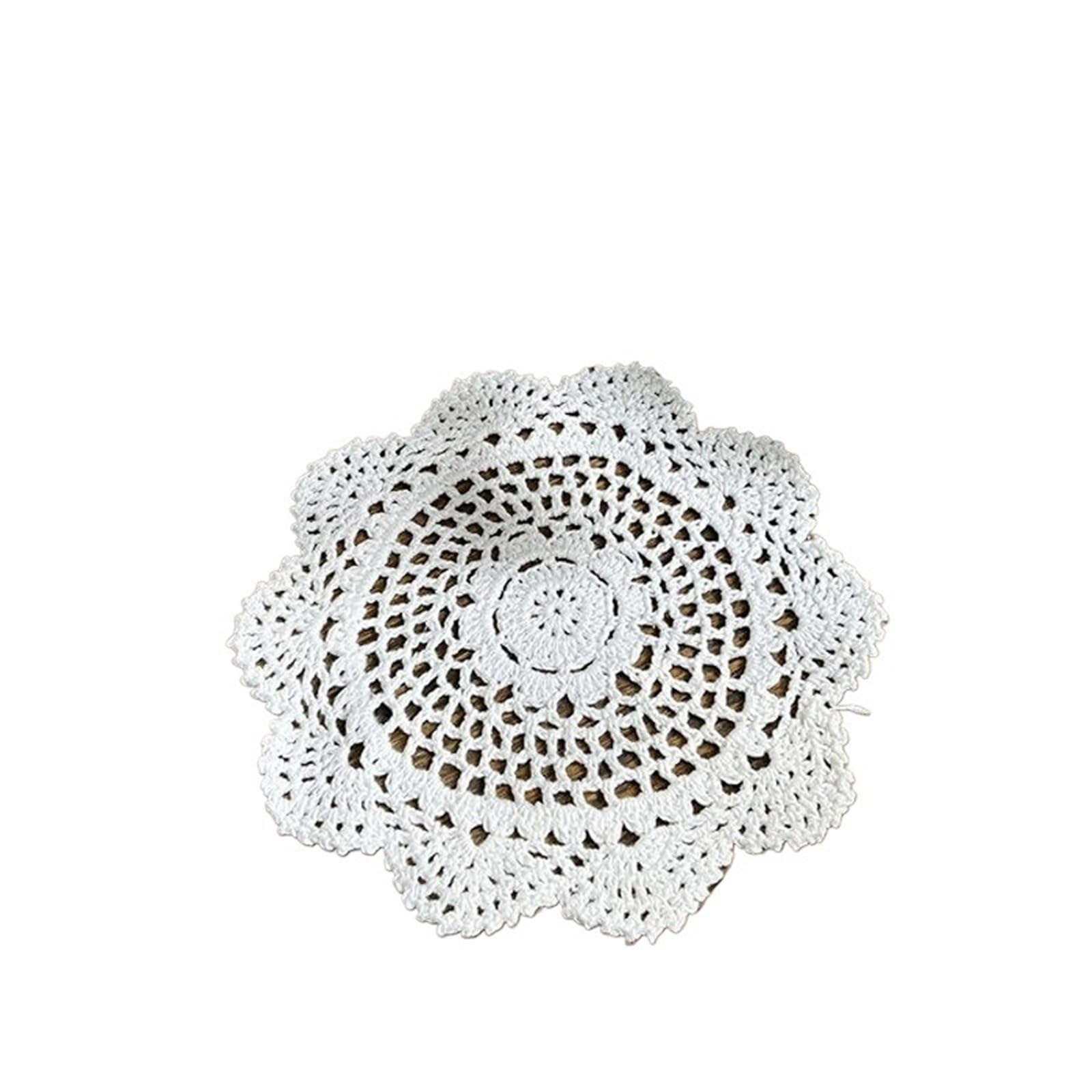 Lace Doilies 2/4PCS 20cm Handmade Round Placemat Cup Coaster Mug Place Mat Cloth Lace Crochet Tea Coffee Pan Doily(White color,2PCS)