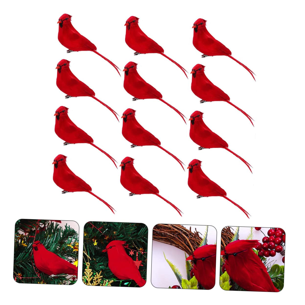 ABOOFAN 2 Sets Künstliche Vögel Für Dekorationen Weihnachtsvögel Mit Clip Kardinal Ornament Für Weihnachtsbaum 12 Stück * 2