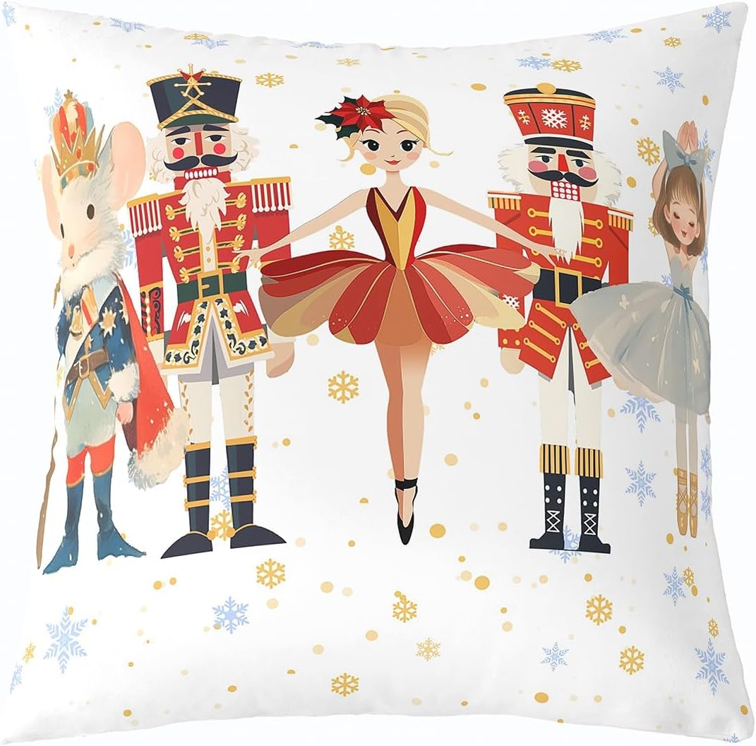 Feelyou Merry Christmas Throw Pillow Covers Xmas Nutcracker Pillow Covers Home Sofa Bed Couch Kids Boys Girls Xmas Winter Holiday Cushion Covers New Year Theme Pillowcases, 24x24 Inches Set of 2