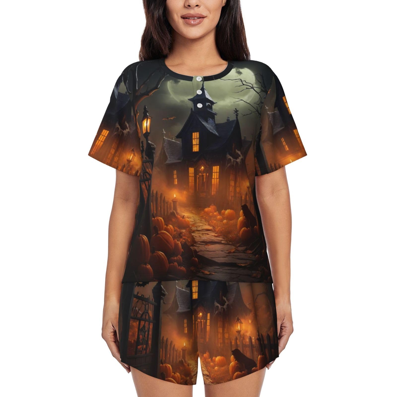 Pijama de Halloween para mujer: conjunto de manga corta ligero 8