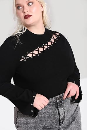 Hell Bunny Piper Black Jumper Gothic Flared Long Sleeve Sweater