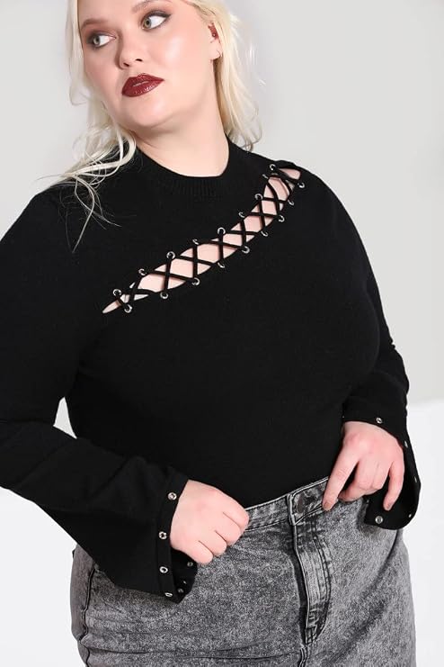 Hell Bunny Piper Black Jumper Gothic Flared Long Sleeve Sweater