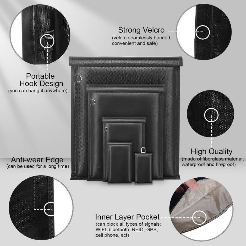 5 Pezzi/Set Borse Faraday Borsa per Documenti Ignifuga Borsa Impermeabile Borsa per Schermatura del Segnale Borsa Bloccante per Laptop, Tablet E Chiavi della Macchina