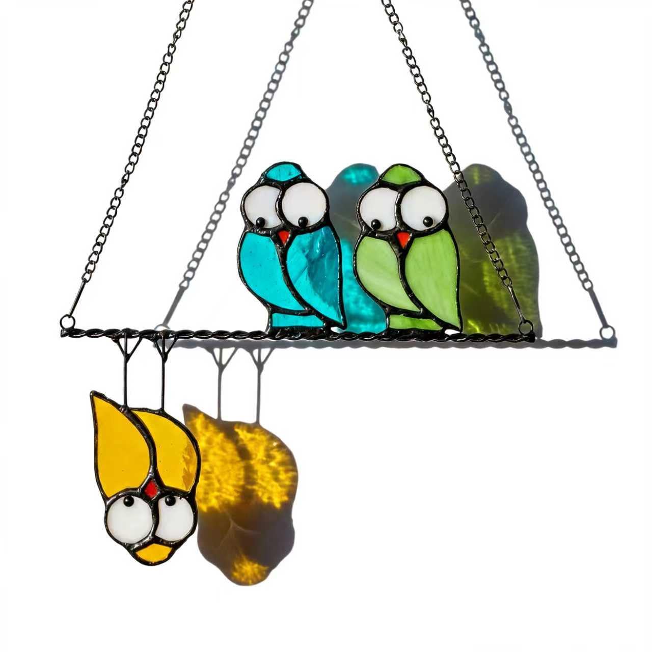 Owl Stained Glass Suncatcher for Window - Bird Ornament Stained Glass Window Hanging Bird Suncatcher Panel, Handmade Sun Catcher Multicolor Stain Glass for Home Owl Gifts for Mom Bird Lovers