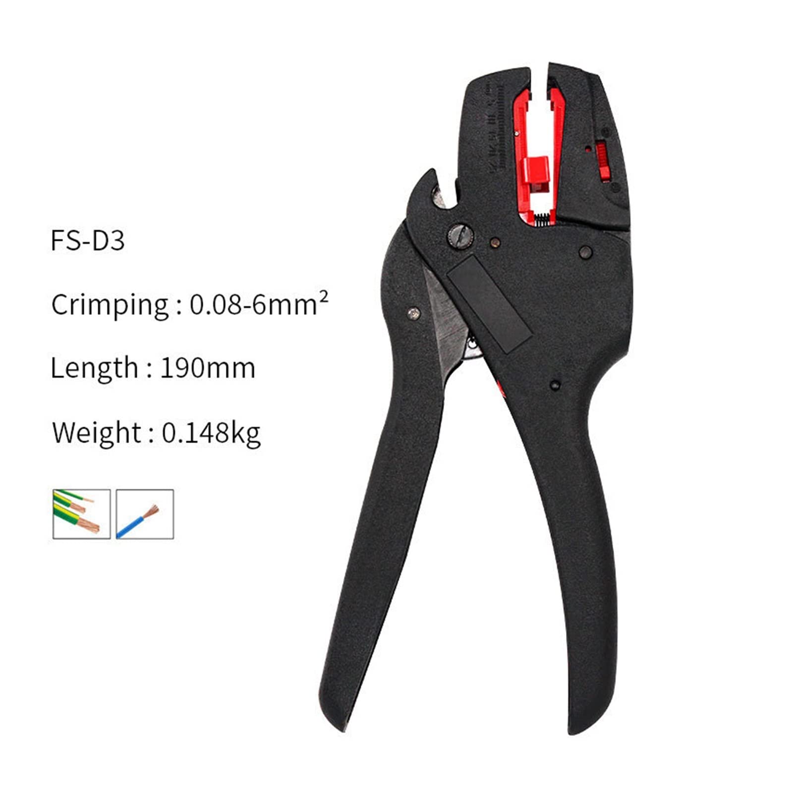FS-D3 Multitool regulowane precyzyjne szczypce do ściągania izolacji automatyczne 0.08-6mm 28-9AWG nożyce do kabli szczypce do zdejmowania izolacji narzędzia perfection (Color : FS-D3)