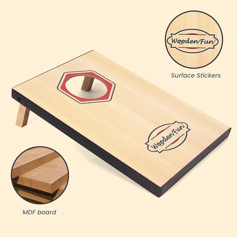 WOODENFUN Cornhole Wurfspiel 2 Tábla 8 Homokzsákkal Kültéri Játék Gyerekeknek és Felnőtteknek