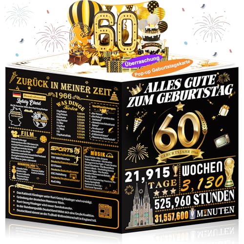 OLOSONG Geburtstagskarte 60 3D Pop Up Karte Geschenke Zum 60. Geburtstag für Mann Frau Lustige Golden Deko 60 Geburtstag Für Mama Oma Papa Ehemann Ehefrau Freunde Ihn Sie Back in 1966 Mit Umschlag