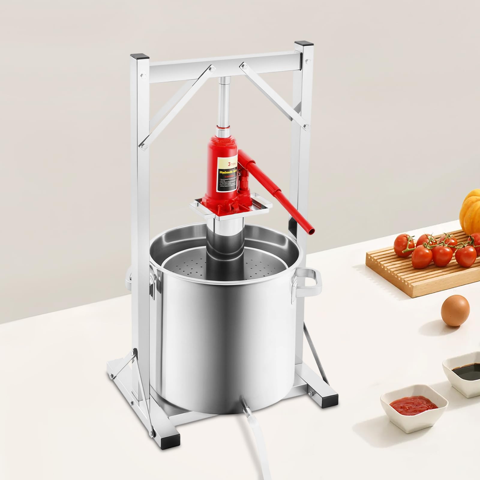 22L Hydraulische Obstpresse, 3T 304 Edelstahl Fruchtpresse Weinpresse mit Filterkorb, Manuelle Beerenpresse Saftpresse Gemüsepresse für Hausbrauen, Weinkellerei, Saftgewinnung aus Äpfeln, Beeren, Honi