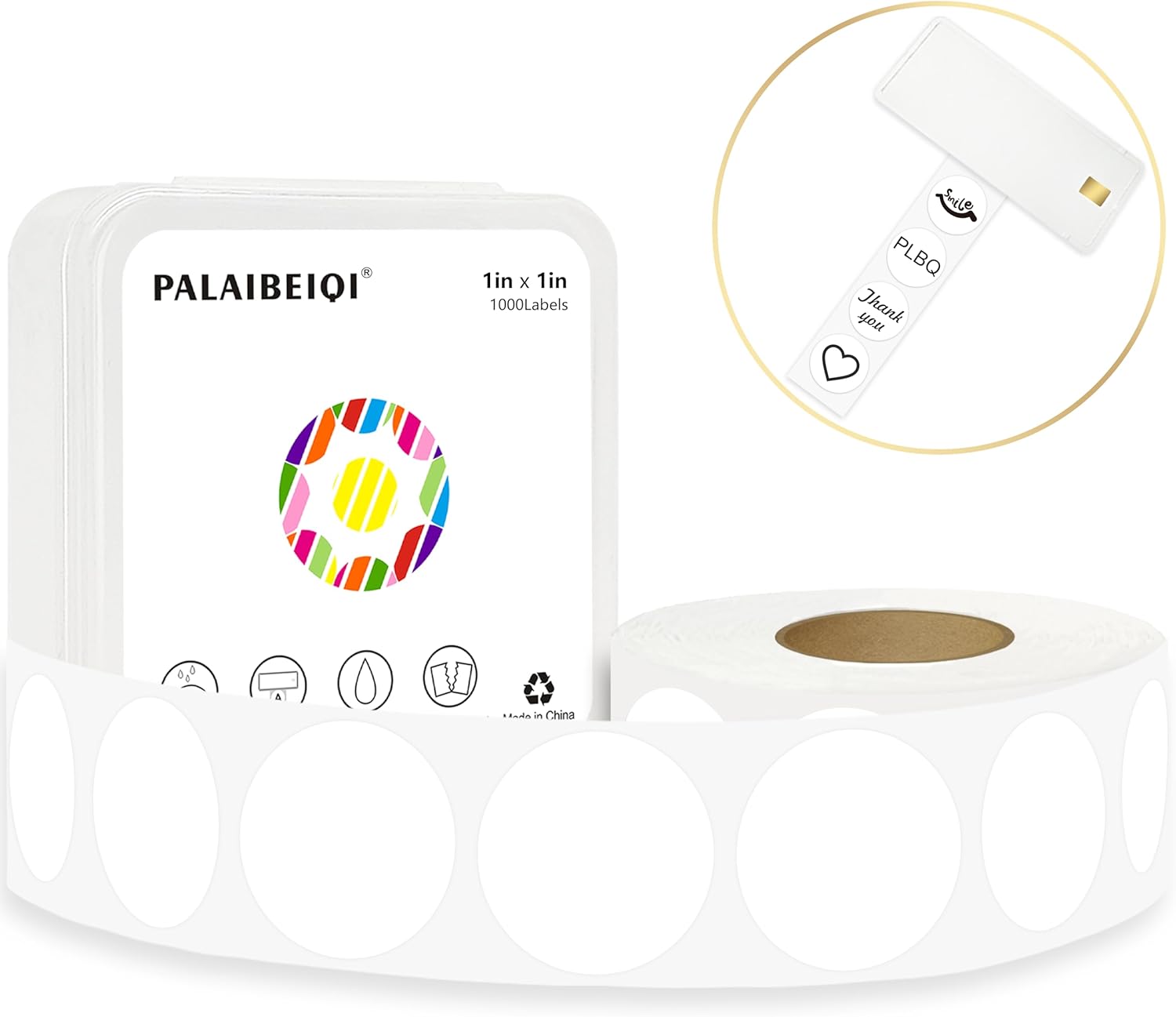 1 Inch Round Thermal Sticker Labels,Color Dot Stickers,Label Stickers,Waterproof,Oil Proof,for Thermal Printers,DIY,Office,Retail,Home and Warehouse Organization(White,1000 Pcs)