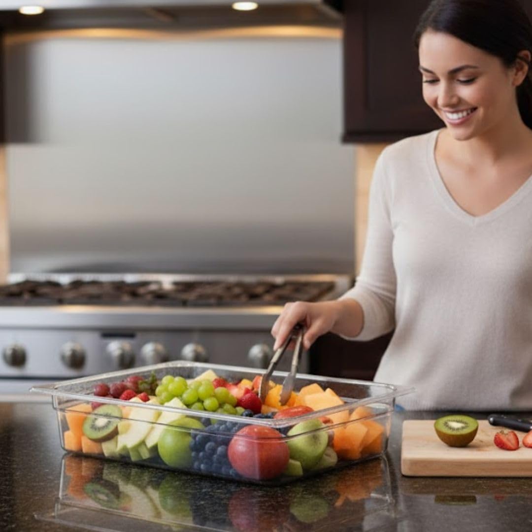 Soro Essentials- Full Size 4" Deep Polycarbonate Food Pan Clear Color- Commercial Hotel Pan Food Storage Containers for Fruits Vegetables Beans Corns Food Prep Kitchen Restaurant