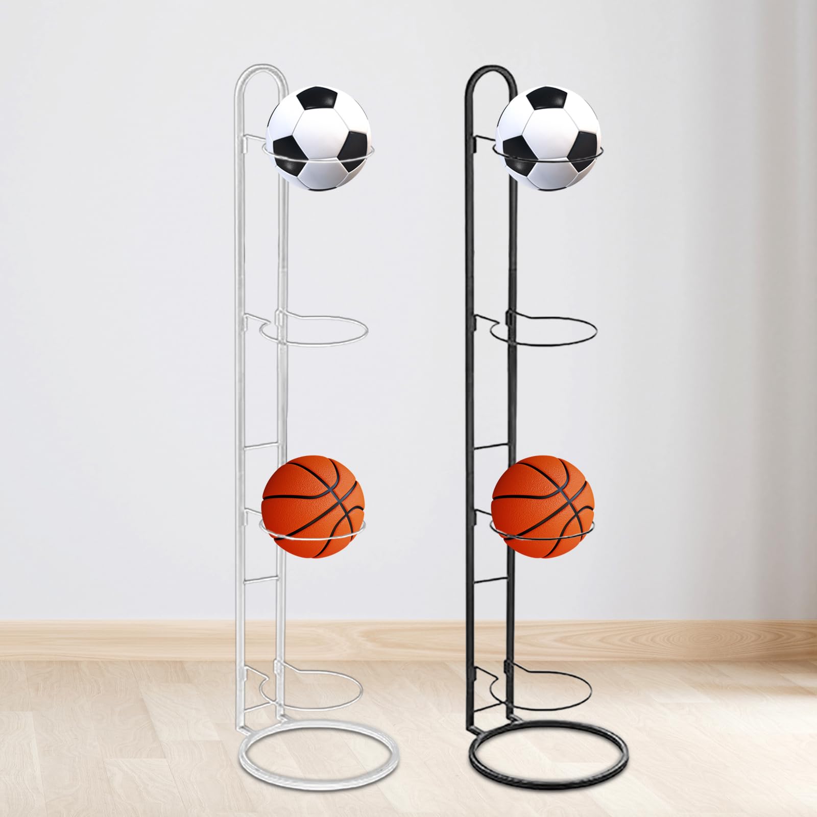 Rockible Estante de Bolas de 4 Niveles, Almacenamiento Vertical de Baloncesto